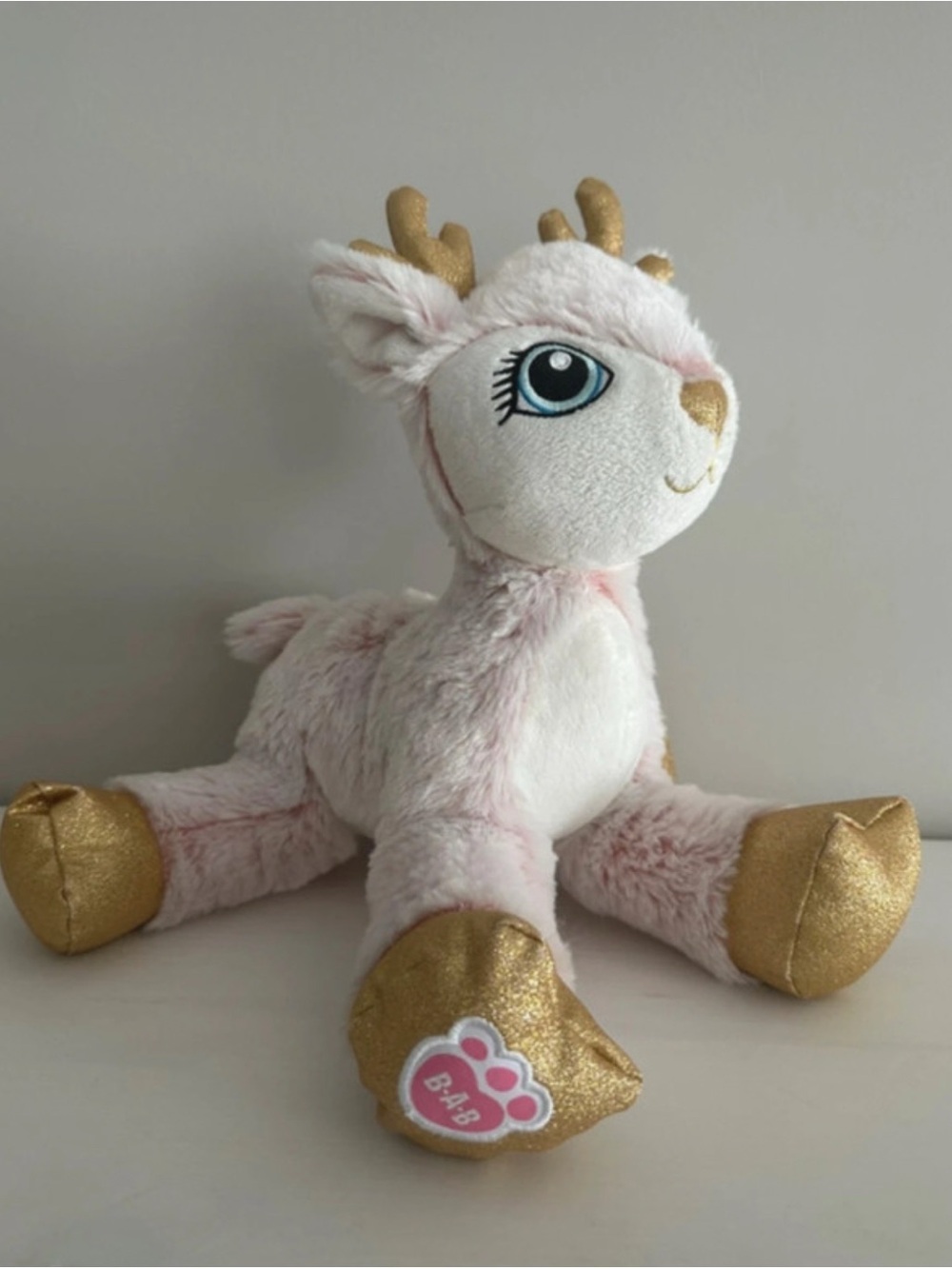 Build A Bear Workshop Artic Pink Reindeer Gold Glitter Stuffed
Animal Plush